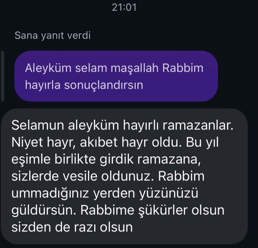 Bir üyenin mesajı: Bu yıl eşimle birlikte girdik ramazana, sizler de vesile oldunuz.