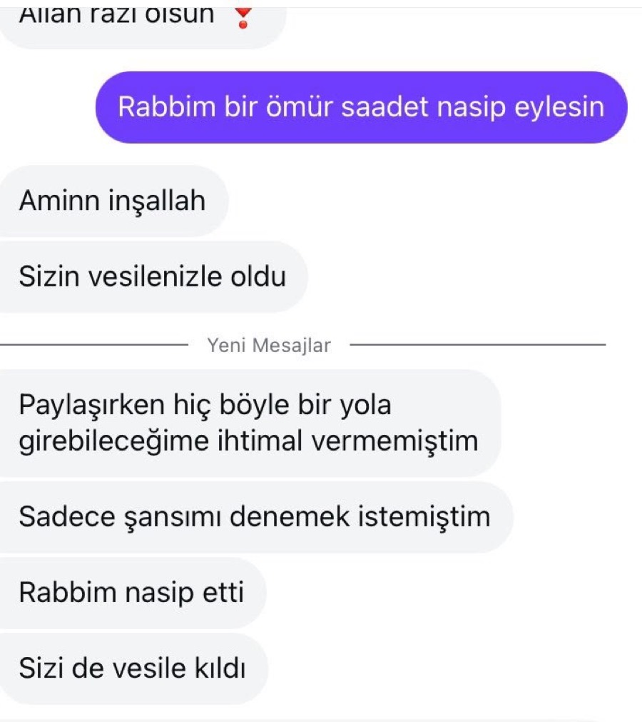 Bir üyenin mesajı: Paylaşırken hiç böyle bir yola girebileceğime ihtimal vermemiştim, sadece şansımı denemek istemiştim.